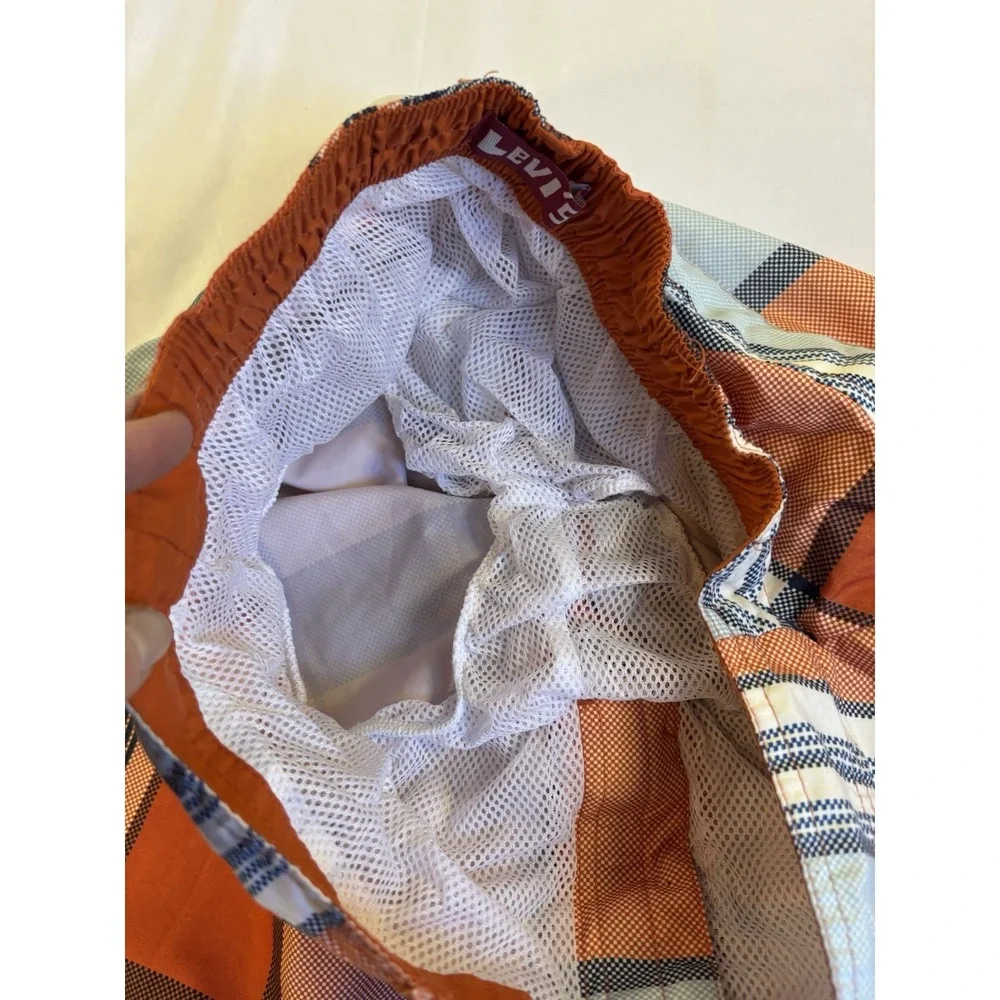 Levi's California Boys XL Orange Plaid Long Board Shorts Beach Surf Resort Ocean